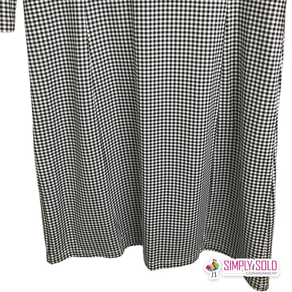 J. McLaughlin Women's A-Line Dress 3/4 Sleeve Black White Gingham Plaid V-Neck S - Picture 3 of 11